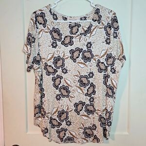 Philosophy-  Black and Tan Floral Short Sleeve Top